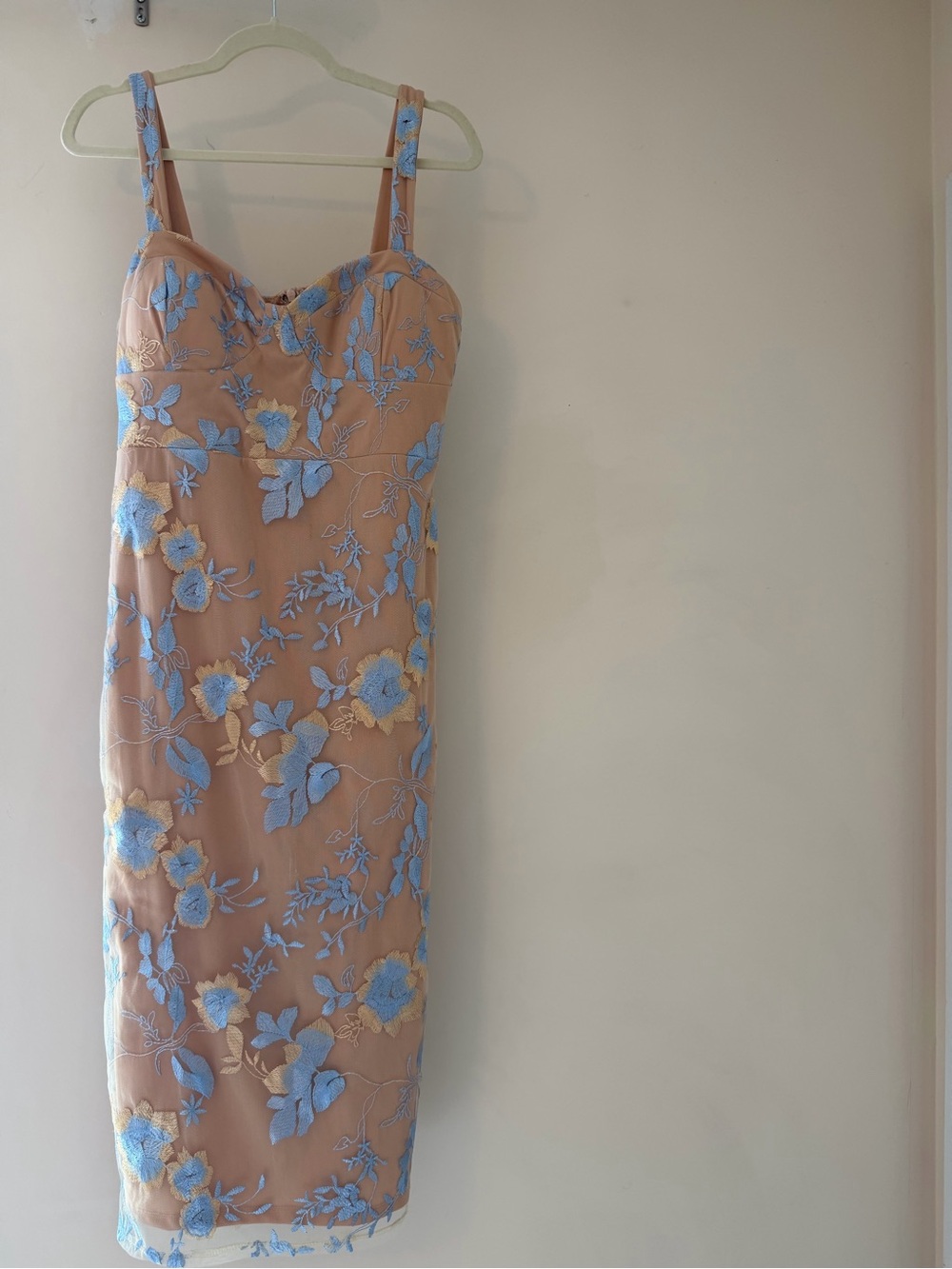 Lulu's Midi Dress with Blue Floral Embroidery